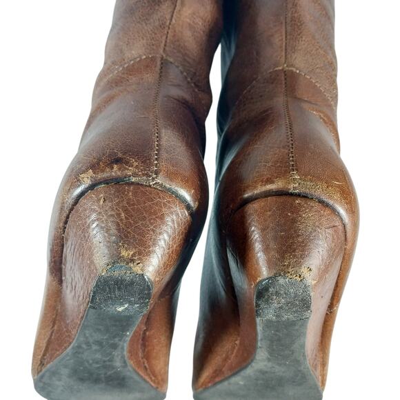 STEVE MADDEN! PECAN BROWN WEATHERED LOOK GENUINE LEATHER WEDGE HEELS BOOTS!SZ 8M - Picture 11 of 12